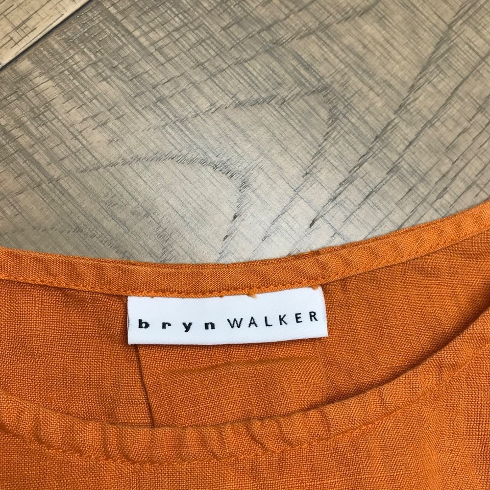 Bryn Walker Linen Top Tunic Blouse Womens Size M Orange Flutter Sleeve Fall USA - Picture 3 of 9